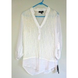 AGB White Lace Tunic with 3/4 Sleeves Size Large NWT